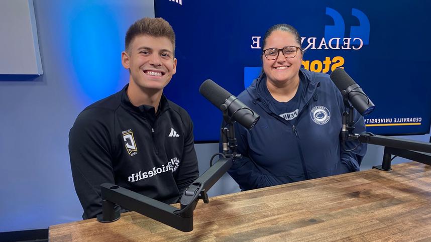 Lauren Barnes and Jacob Bonville are all smiles as the appear on the Cedarville Stories Podcast